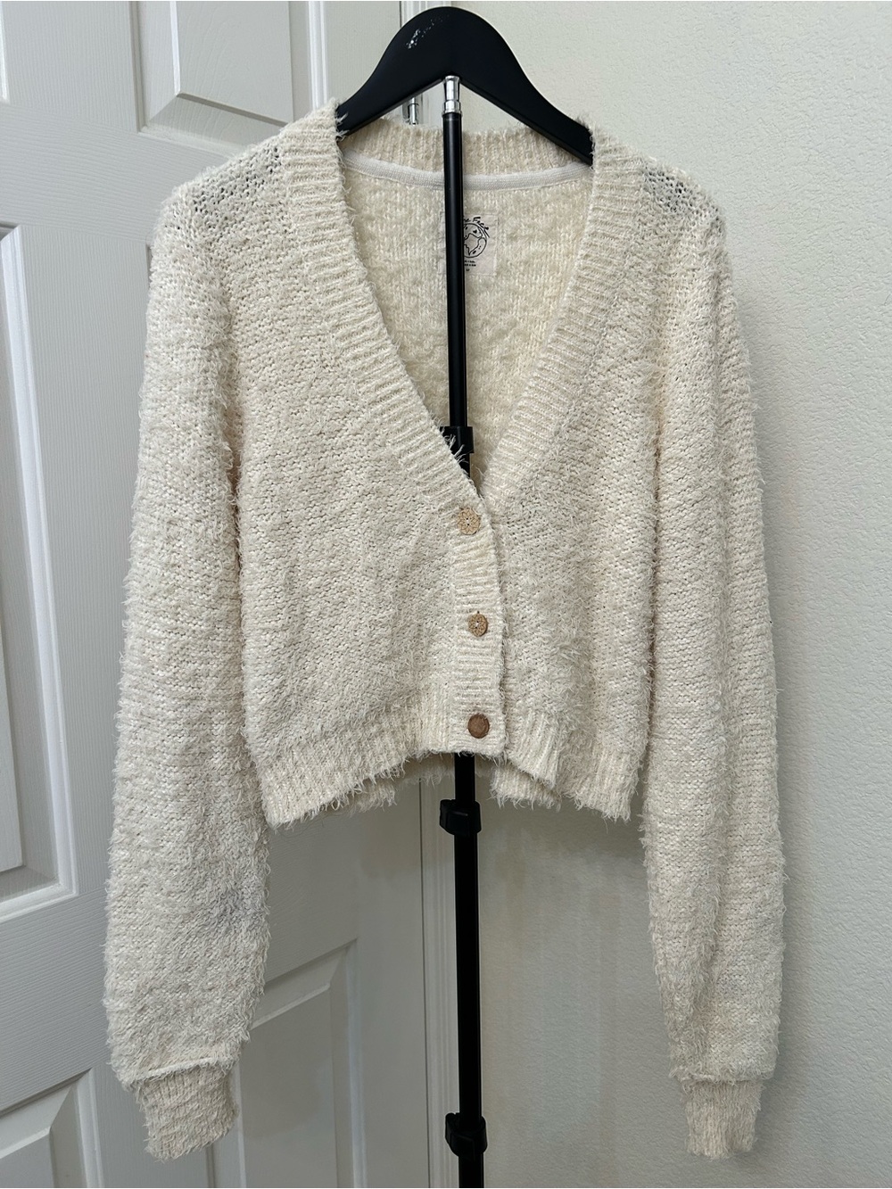We The Free Cream Textured V-Neck Button Cardigan